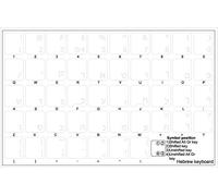 Pegatinas de teclado hebreo con letras blancas sobre fondo transparente