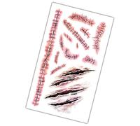 Pegatinas de terror de Halloween, 5,43 x 3,11 pulgadas, diseño realista de cicatrices falsas, maquillaje fácil de aplicar, tatuaje temporal de herida zombi para fiestas, cosplay y Halloween