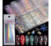 Pegatinas de transferencia de lámina de copo de nieve, holográficas en 3D, para decoración de uñas de Navidad, alces de invierno, decoración de uñas de manicura para mujeres y niñas (10 hojas)