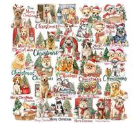 Pegatinas de transferencia navideñas vintage - 56 pegatinas borrables con patrón de perro | Pegatinas de bricolaje para muebles, álbumes de recortes, tazas, fundas para teléfonos móviles, decoraciones