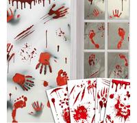 Pegatinas de Ventana de Halloween, Pegatinas de Pared Sangriento Huella de Mano, Pegatinas de Huella Sangrienta, Adornos de Ventana de Halloween para Casa Escuela Fiesta 9 Hoja