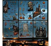 Pegatinas de Ventana de Halloween Terror Sangriento Cristal Decoraciones | 6 Hojas Juego de Pegatinas Esqueletos Zom alabaza Reposicionable y Reutilizable Adhesivos para Casa Fiestas