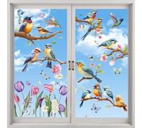 Pegatinas de Ventana de Primavera,9 Hojas Pegatinas de Ventana de Pájaros Ventana de Anticolisión Pegatinas Adhesivos Pegatinas Pájaro Mariposas Flores Calcomanías, para Ventanas Cristales Adhesivos