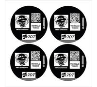 Pegatinas Distintivo Ambiental JDT Vehículo Tóxico, 4 Unidades, Adhesivo Negro con QR 9x9 cm PARA PEGAR POR DENTRO