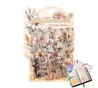 Pegatinas Florales Vintage - Cuenta Manual De PET De 20 Piezas, Calcomanías Decorativas Para Portátiles, Botellas De Agua, Scrapbooking Y Diario | Estudiantes, Artistas, Creación De Postales