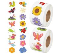 Pegatinas Flores e Insectos, 1000 Piezas, 24 Diseños, Infantiles | Sticker Rolle, Para Portátil, Maleta, Bicicleta, Monopatines, Funda de Viaje, Recompensas para Niños