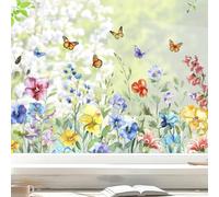 Pegatinas Flores Silvestres, Decoraciones Florales Vintage para Ventanas con Flores y Mariposas, Pegatinas Estáticas de Doble Cara, Reutilizables, para Decoraciones de Cristales y Ventanas