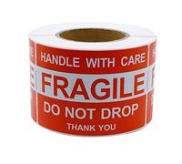 Pegatinas frágiles de 4 x 6 pulgadas, frágiles - Manejar con cuidado - no se caen. Pegatinas de advertencia de envío y embalaje - 500 etiquetas adhesivas permanentes por rollo (1 paquete)