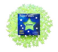Pegatinas Infantiles, CAYUDEN 201 pcs Brillo Alto Estrellas Techo Fluorescentes Infantiles Estrellas Actualizado Pegatinas de Pared Plástico Estrellas Fluorescentes para Techo con Luna Estrellas