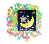 Pegatinas Infantiles, CAYUDEN 201pcs Iluminado Colorido Estrellas Techo Fluorescentes Infantiles Estrellas Actualizado Pegatinas de Pared Plástico Estrellas Fluorescentes para Techo con Luna Estrellas
