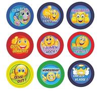 Pegatinas Infantiles Emoticonos Recompensa Alemán - 10 Hojas con 540 Pegatinas Decorativas Adhesivas Pequeñas Redondas Smile, Stickers Emoji con Frases Motivadoras para Niños, Profesores