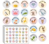 Pegatinas infantiles redondas 600 unidades adhesivas motivacionales coloridas para niños, 60 diseños surtidos, pegatinas de animales educativas para recompensa escolar, manualidades y decora