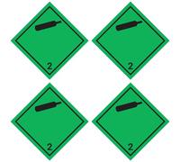 Pegatinas laminadas: 100 x 100 mm, 4 unidades - Advertencia de peligro - Clase 2.2 - Negro - Gases no inflamables, gases no tóxicos - ADR/GHS/DGR/UN pictograma de seguridad