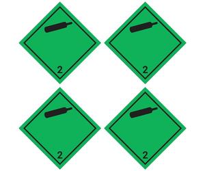 Pegatinas laminadas: 100 x 100 mm, 4 unidades - Advertencia de peligro - Clase 2.2 - Negro - Gases no inflamables, gases no tóxicos - ADR/GHS/DGR/UN pictograma de seguridad