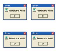 Pegatinas laminadas de 75 mm, 4 unidades, gran nerd, pegatinas «Error - Restart the world OK»