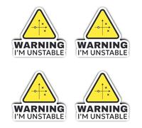 Pegatinas laminadas de 75 mm, 4 unidades, Warning I'm Unstable Elektro Humor