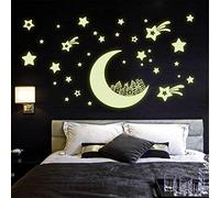 Pegatinas luminosas de la casa de las estrellas de la luna, 1 juego de pegatinas fluorescentes para decorar la habitación de los niños, sala de estar, dormitorio, pasillo, techo, decoración de pared,