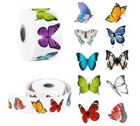Pegatinas Mariposas, 1000pcs (2 Rollos), Rollo Pegatinas Mariposas, Stickers Scrapbooking Mariposa, Sticker Mariposa de Primavera y Verano, Ideales para Bricolaje, Scrapbooking y Decoración