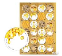 Pegatinas miel, 24 unidades: etiquetas kraft redondas para tarros artesanales y regalos, para personalizar detalles, adhesivas para decoraciones, decoración rustica, Ø 4 cm