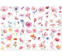 Pegatinas Mini Tatuajes Temporales Con Motivos Florales De Acuarela Para El Dorso De La Mano, La Clavícula, El Corrector De Cicatrices Y Las Mangas De Los Tatuajes. 96 * 172mm