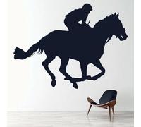 Pegatinas murales de carreras de caballos para los deportes de los caballeros murales de arte de animales ecuestres pegatinas para ventanas decoración de pista ecuestre de adolescentes/negro