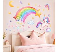 Pegatinas Murales Unicornio Arcoíris y Mariposas, Autoadhesivos Acuarela con Luna y Estrellas para Habitación de Niña, Decoración Mágica y Encantadora