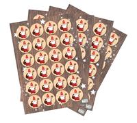 Pegatinas navidad Papá Noel, 96 unidades: stickers navideños redondos, etiquetas adhesivas para regalos, scrapbooking, manualidades, sobres y bolsas, Ø 4 cm, rojo blanco beige