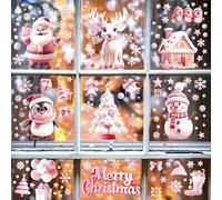 Pegatinas Navidad para Ventanas, Pegatina Copo de Nieve, Papá Noel Muñeco de Nieve Alce de La Puerta Adornos Navidad Decoracion Ventana Blectrostáticas