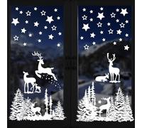 Pegatinas Navidad para Ventanas, Pegatina Ventana Navideño Reutilizables PVC para Escaparates Cristal Puertas Hogar, Blanco Grandes Stickers Adornos Árbol de Navidad Estrellas Reno Vinilos Decoracion