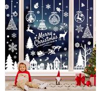 Pegatinas Navidad Ventanas Cristal, 9 hojas Adornos de Navidad para la Casa Escaparate Vinilos Feliz Navidad para Ventanas Grandes, Rutilizables Adhesivos de Ventana Decoración Navidad Hogar Interior