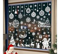 Pegatinas Navidad Ventanas Cristal, 9 Láminas Vinilos Navidad Reutilizables PVC, Adornos Blancos para EscaparatesCara para Decoración Navideña de Hogar y Fiestas (Papá Noel)