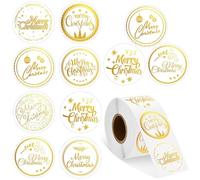 Pegatinas Navideñas, 500pcs Rollo Pegatinas Navidad, Pegatina Navideñas Redondas, Merry Christmas Pegatina, Etiquetas Adhesivas Navidad, para Embalaje de Regalo, Decoraciones Navideña (Oro)