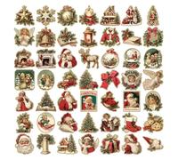 Pegatinas navideñas para álbumes de recortes, 50 unidades de pegatinas para fundas de teléfono móvil, decoración vintage impermeable para ventana, coche, botella de refrigerador, puerta