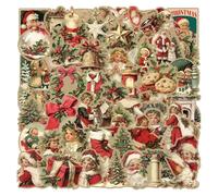 Pegatinas Navideñas Para Manualidades - 50 Unidades Adhesivos para Teléfono Vintage | Adhesivos Retro Impermeables Decoración Para Coche Botella Interior Exterior Hogar