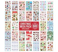 Pegatinas navideñas que decoran el paquete a granel - MÁS de 600 pegatinas de papel autoadhesivas - Feliz Navidad Manualidades, álbum de recortes, regalo, presente