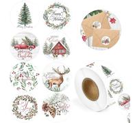 Pegatinas Navideñas Redondas, 1000pcs Pegatinas de Navidad, Redondas Pegatinas Navidad, Rollo Pegatinas Navidad, Merry Christmas Pegatinas, para Embalaje de Regalo, Decoraciones Navideñas (Verde)