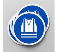 Pegatinas Obligación Chaleco Reflectante 5 ud de 14cm Adhesivo Señalización Laboral Industrial Epis (14 cm, CHALECO REFLECTANTE)