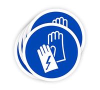 Pegatinas Obligación Guantes Aislantes 5 ud de 14cm Adhesivo Señalización Laboral Industrial Epis (14 cm, GUANTES AISLANTES)