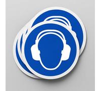 Pegatinas Obligación Protector Auditivo 5 ud de 14cm Adhesivo Señalización Laboral Industrial Epis (14 cm, PROTECTOR AUDITIVO)