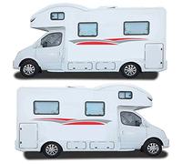 Pegatinas para Auto Caravana, Camper, Furgoneta o Coche. Vinilo decorativo para exterior del vehículo Franjas Laterales (Franja Gris y Rojo, Mediano)