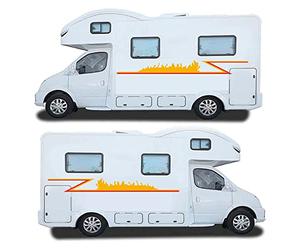 Pegatinas para Auto Caravana, Camper, Furgoneta o Coche. Vinilo decorativo para exterior del vehículo Franjas Laterales (Franja Fuego, Mediano)
