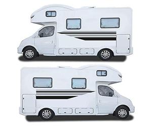 Pegatinas para Auto Caravana, Camper, Furgoneta o Coche. Vinilo decorativo para exterior del vehículo Franjas Laterales (Franjas Negras, Mediano)