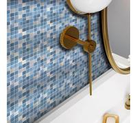 Pegatinas para azulejos con elegante geometría azul, autoadhesivas, para pegar en azulejos, para baño, cocina, pared, duraderas, impermeables, resistentes al aceite, para escaleras, extraíbles, 15 x 1