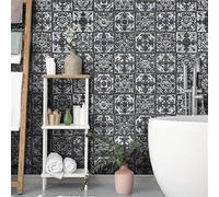 Pegatinas para Azulejos de Mandala Gris Autoadhesivas de PVC Resistentes Al Agua para Baño Papel Pintado de Cocina A Prueba de Aceite 24 Unidades (15 x 15 cm)