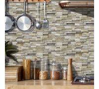Pegatinas para Azulejos de Piedra Beige Autoadhesivas de PVC Resistentes Al Agua para Cocina Baño Decoración Papel Pintado A Prueba de Aceite 24 Unidades (12 x 24 cm)