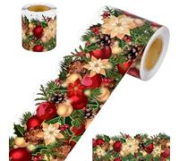 Pegatinas para bordes de boletines de Navidad, bordes de bordes de boletines de Navidad, Adhesivo de papel navideño con piñas y agujas de pino para acabados de cartón, Rollo de pegatinas para