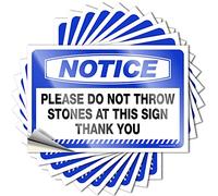 Pegatinas para caja de herramientas, con texto en inglés "Notice Please Do Not Throw Stones At This Sign", 10 unidades, pegatinas de broma para adultos (8 x 12 cm)
