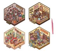 - Pegatinas para casa, escenas de pegatinas para adultos - 4 juegos de habitación con pegatinas de dibujos animados, lindas pegatinas de paisajismo, juguetes, reutilizables, divertidas, decorativas