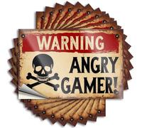 Pegatinas para coche Angry Gamer: The Warning Sign, 10 calcomanías para coches (6 x 9 cm)