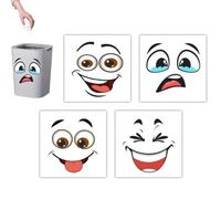 Pegatinas para cubos de basura, 4 unidades de 20 x 20 cm, divertidas expresiones de dibujos animados - Pegatinas de cocina con forma de cara para decoración de pared, para papelera de residuos, tapa